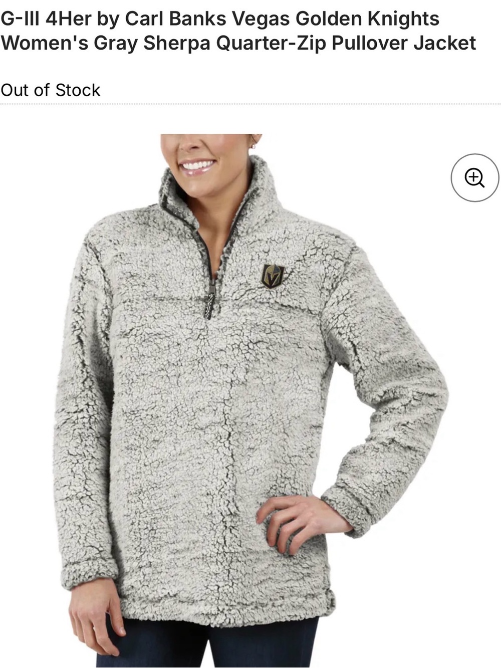 Las Vegas golden knights NHL Gray Sherpa Quarter-Zip Pullover small